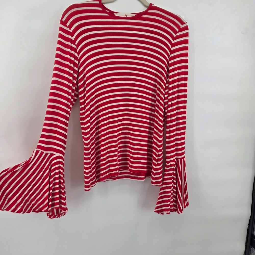 Boho Jane Red White Stripe Bell Sleeve Tunic‎ Top Women's Size Medium
